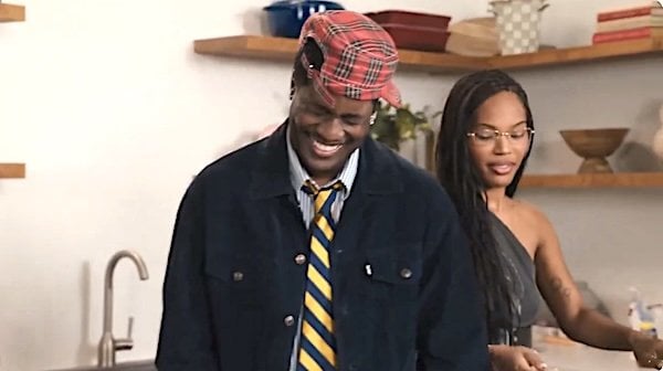 Rapper Lil Yachty, left, laughs while on a cooking show with Quenlin Blackwell (Video screenshot)